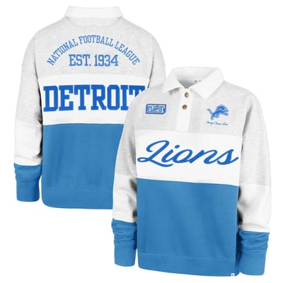 Detroit Lions Stoney Clover Lane x '47 Women's Cursive Paneled Rugby Fleece Shirt - Gray/Blue
