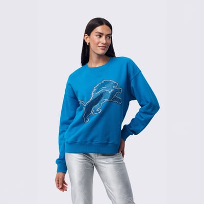  Detroit Lions Terez Women's Gemstone Logo Crew - Blue