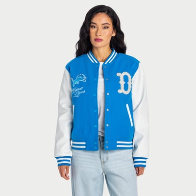  Detroit Lions The Wild Collective Women's Pearl Full-Snap Varsity Jacket - Blue