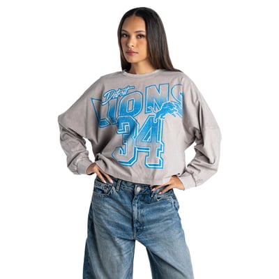  Detroit Lions The Wild Collective Women's Oversized Drop Shoulder Long Sleeve T-Shirt - Gray