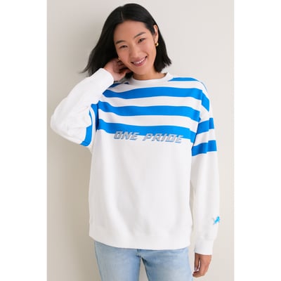 Detroit Lions Tuckernuck Women's Stripe Sweatshirt - White/Blue
