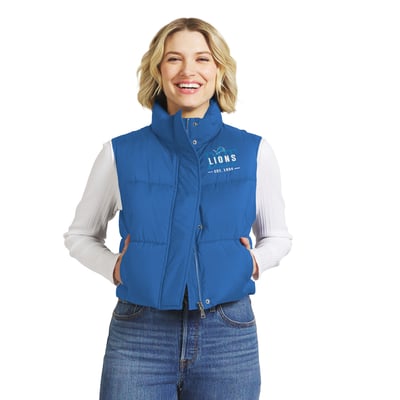  Detroit Lions WEAR by Erin Andrews Women's Cropped Puffer Full-Zip Vest - Blue