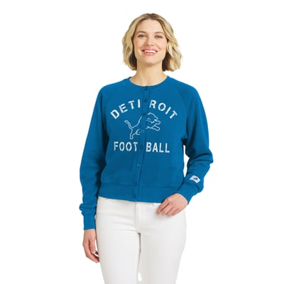  Detroit Lions WEAR by Erin Andrews Women's Heathered Crew Cardigan Sweater - Blue