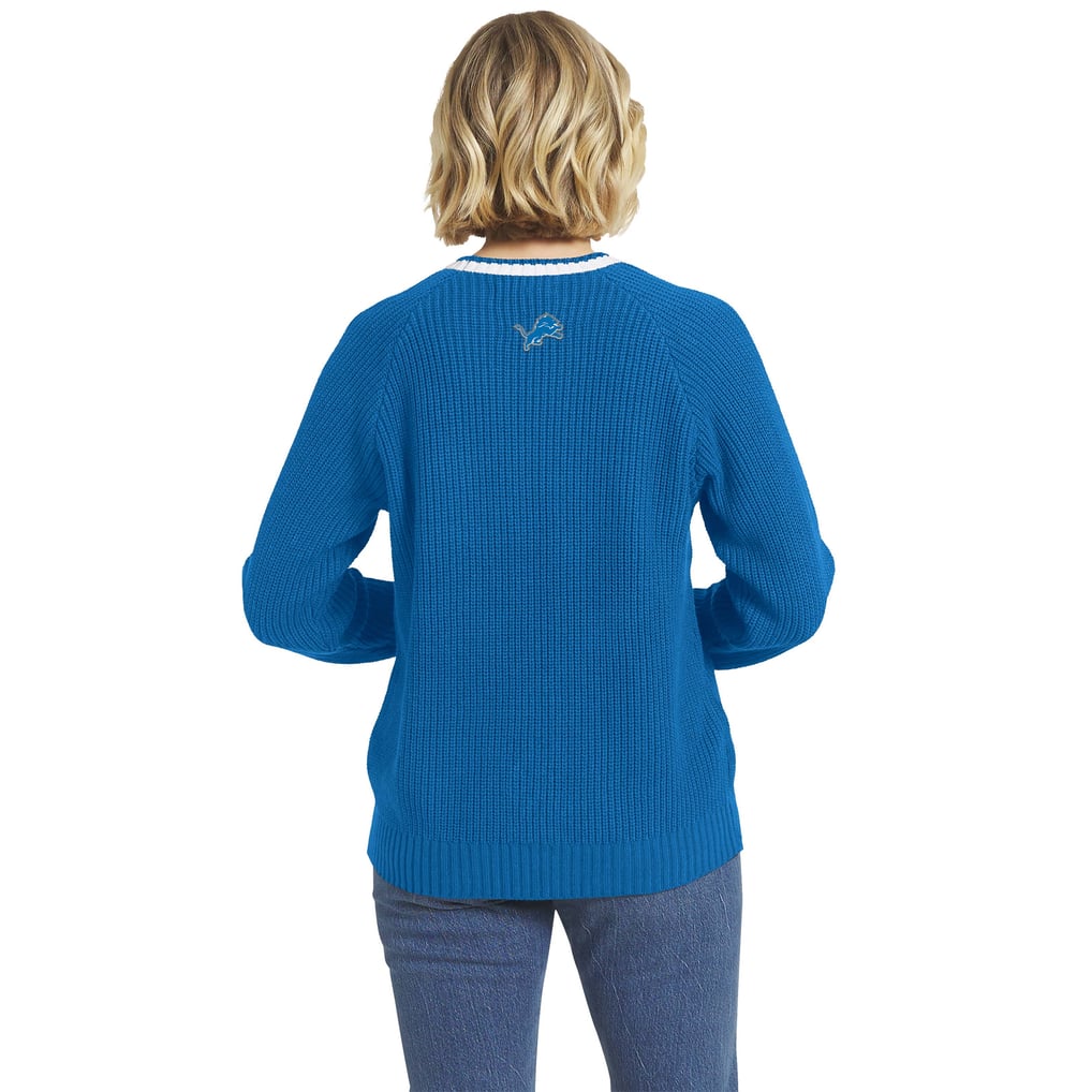 Women's Detroit Lions WEAR by Erin Andrews Blue Raglan Shaker Sweater