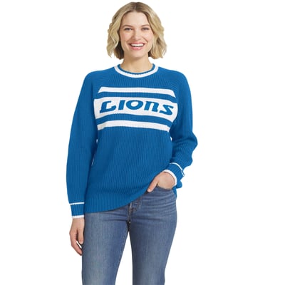  Detroit Lions WEAR by Erin Andrews Women's Raglan Shaker Sweater - Blue
