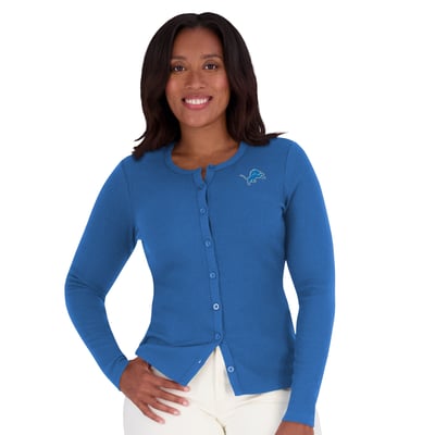  Detroit Lions WEAR by Erin Andrews Women's Ribbed Full-Button Cardigan Sweater - Blue
