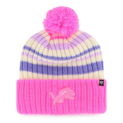  Detroit Lions '47 Youth Snow Fort Cuffed Knit Hat with Pom - Pink