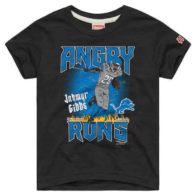 Jahmyr Gibbs Detroit Lions Homage Youth Angry Runs Tri-Blend T-Shirt - Charcoal