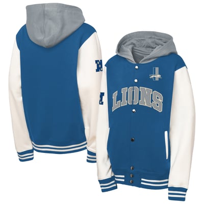 Detroit Lions Mitchell & Ness Youth Court Side Fleece Full Snap Jacket - Blue
