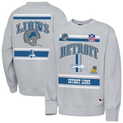  Detroit Lions Mitchell & Ness Youth Maxxed Out Fleece Fleece Crew Sweatshirt - Heather Gray
