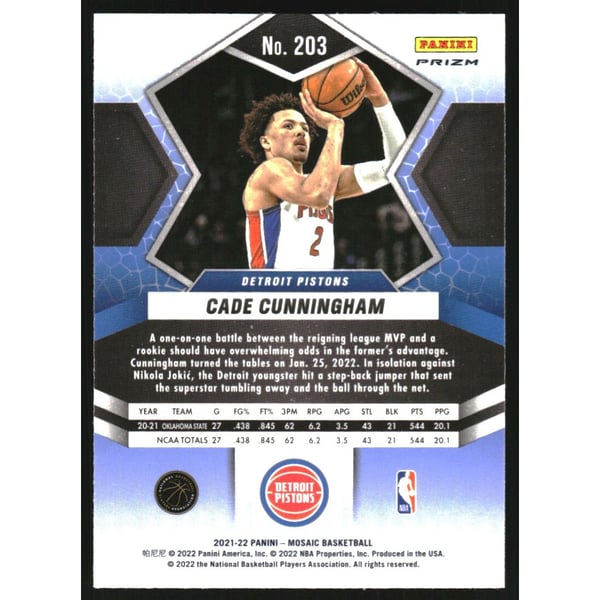 2021-22 Panini Mosaic Mosaic #203 Cade Cunningham