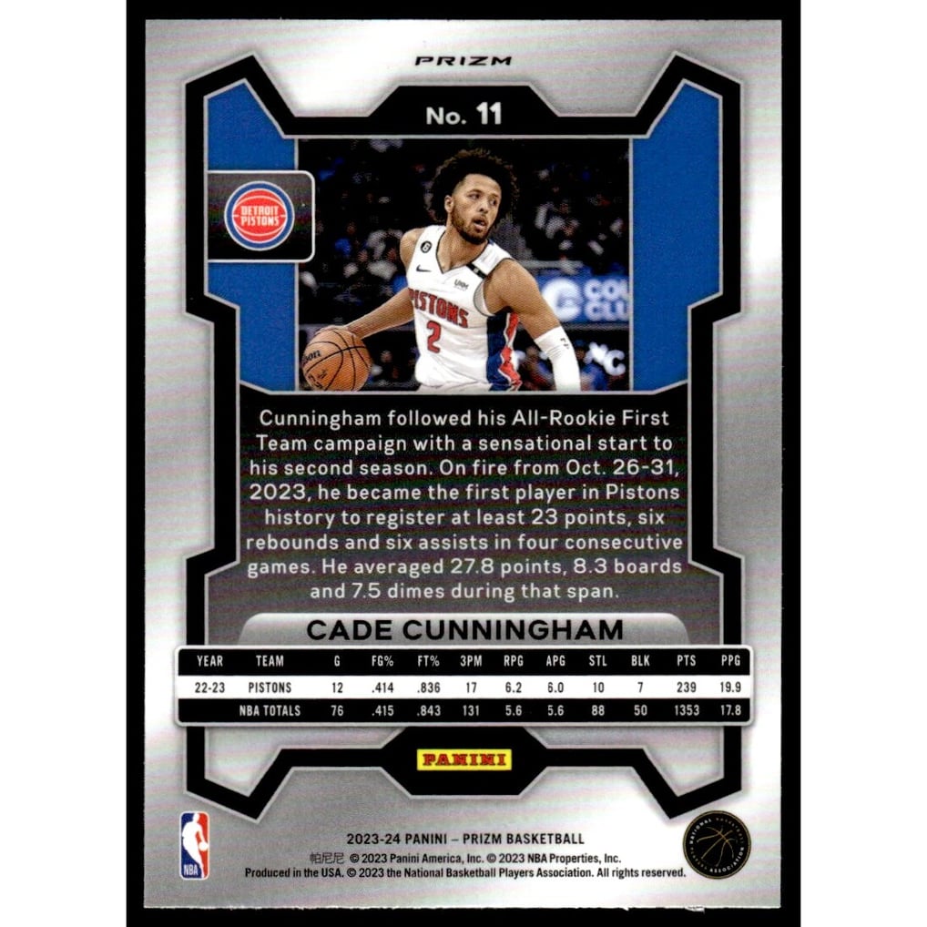 2023-24 Panini Prizm Prizms Hyper #11 Cade Cunningham