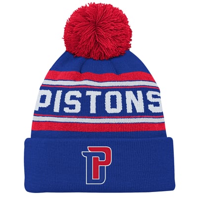  Detroit Pistons Outerstuff Backboard Jacquard Cuffed Knit Hat with Pom  - Blue