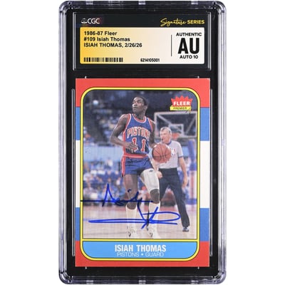 Isiah Thomas Detroit Pistons Autographed 1986-87 Fleer #109 CGC Fanatics Witnessed Authenticated AUTO 10 Rookie Card