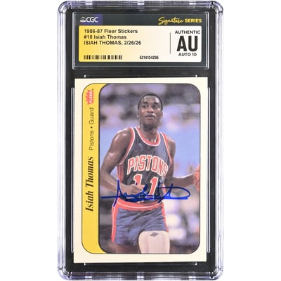 Isiah Thomas Detroit Pistons Autographed 1986-87 Fleer Stickers #10 CGC Fanatics Witnessed Authenticated AUTO 10 Rookie Card