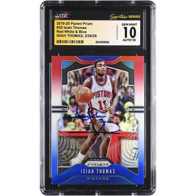 Isiah Thomas Detroit Pistons Autographed 2019-20 Panini Prizm Red White & Blue #30 CGC Fanatics Witnessed Authenticated 10/10 Card