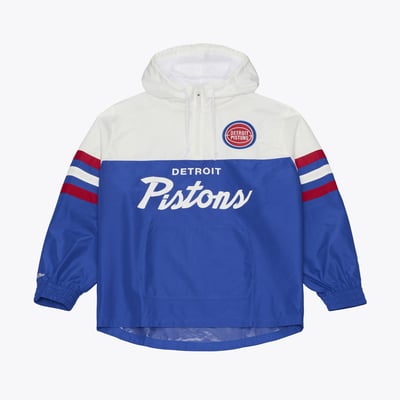  Detroit Pistons Mitchell & Ness Head Coach Lightweight Anorak Quarter-Zip Hooded Windbreaker - Blue