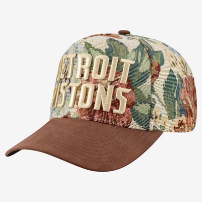 Detroit Pistons Mitchell & Ness Tapestry Wordmark Pro Snapback Hat - Tan