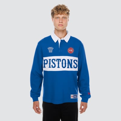 Detroit Pistons New Era Rugby Long Sleeve Polo - Blue