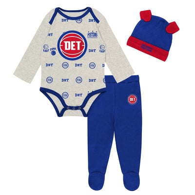 Detroit Pistons Outerstuff Newborn & Infant Pinch Post Bodysuit, Pants & Cuffed Knit Hat Set