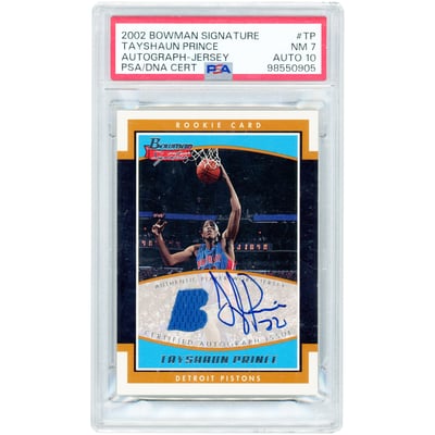 Tayshaun Prince Detroit Pistons Autographed 2002-03 Bowman Signature Jersey Relic #SE-TP #297/299 PSA Authenticated 7/10 Rookie Card