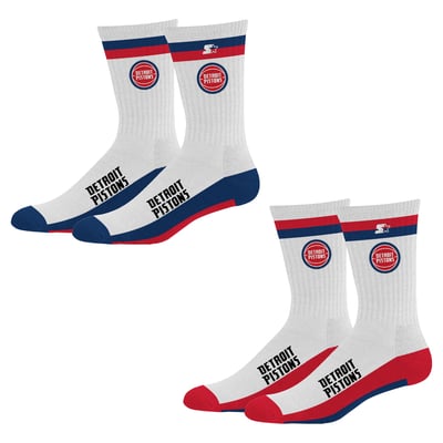  Detroit Pistons Starter Unisex Two-Pack Stripe Top End Crew Socks