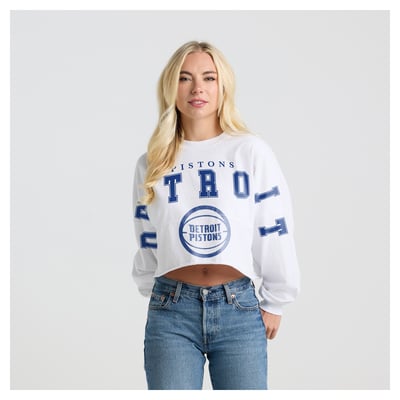 Detroit Pistons Fanatics Women's Spirit Jersey Cropped Long Sleeve T-Shirt - White