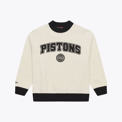 Detroit Pistons Mitchell & Ness Women's Ribbed Mock Neck Sweatshirt - Oatmeal
