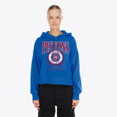 Detroit Pistons New Era Women's Dolman Sleeve Boxy Pullover Hoodie - Blue