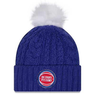 Detroit Pistons New Era Women's Single Knit Hat with Pom - Blue