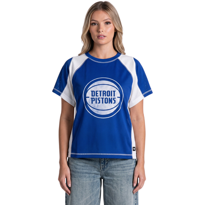  Detroit Pistons The Wild Collective Women's Contrast Mesh Raglan Top - Blue