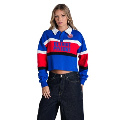  Detroit Pistons The Wild Collective Women's Long Sleeve Crop Polo - Blue