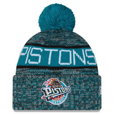 Detroit Pistons New Era Youth Alternate Tri-Color Cuffed Knit Hat with Pom - Teal