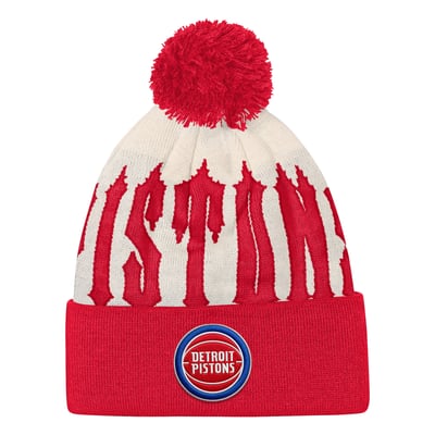 Detroit Pistons Outerstuff Youth Rim Rocker Cuffed Knit Hat with Pom - Natural/Red
