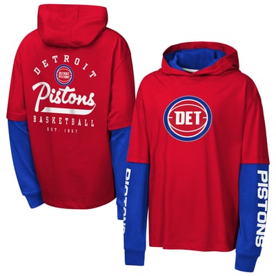 Detroit Pistons Outerstuff Youth Double Nickel Oversized Faux 2fer Pullover Hoodie - Red
