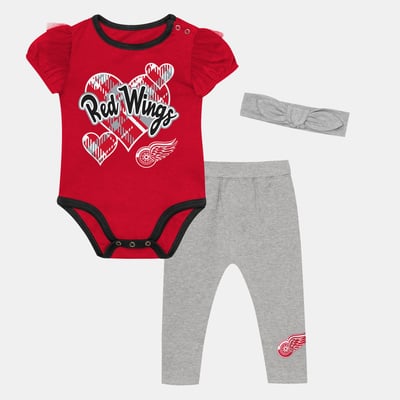 Detroit Red Wings Outerstuff Girls Newborn & Infant Fumble Fairy Bodysuit, Pants & Headband Three-Piece Set - Red/Gray