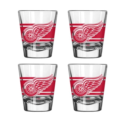 Detroit Red Wings Logo Brands Four-Piece Stripe Shot Glass Set