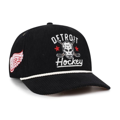 Detroit Red Wings '47 Hockey Mask Corduroy Rope Hitch Adjustable Hat - Black