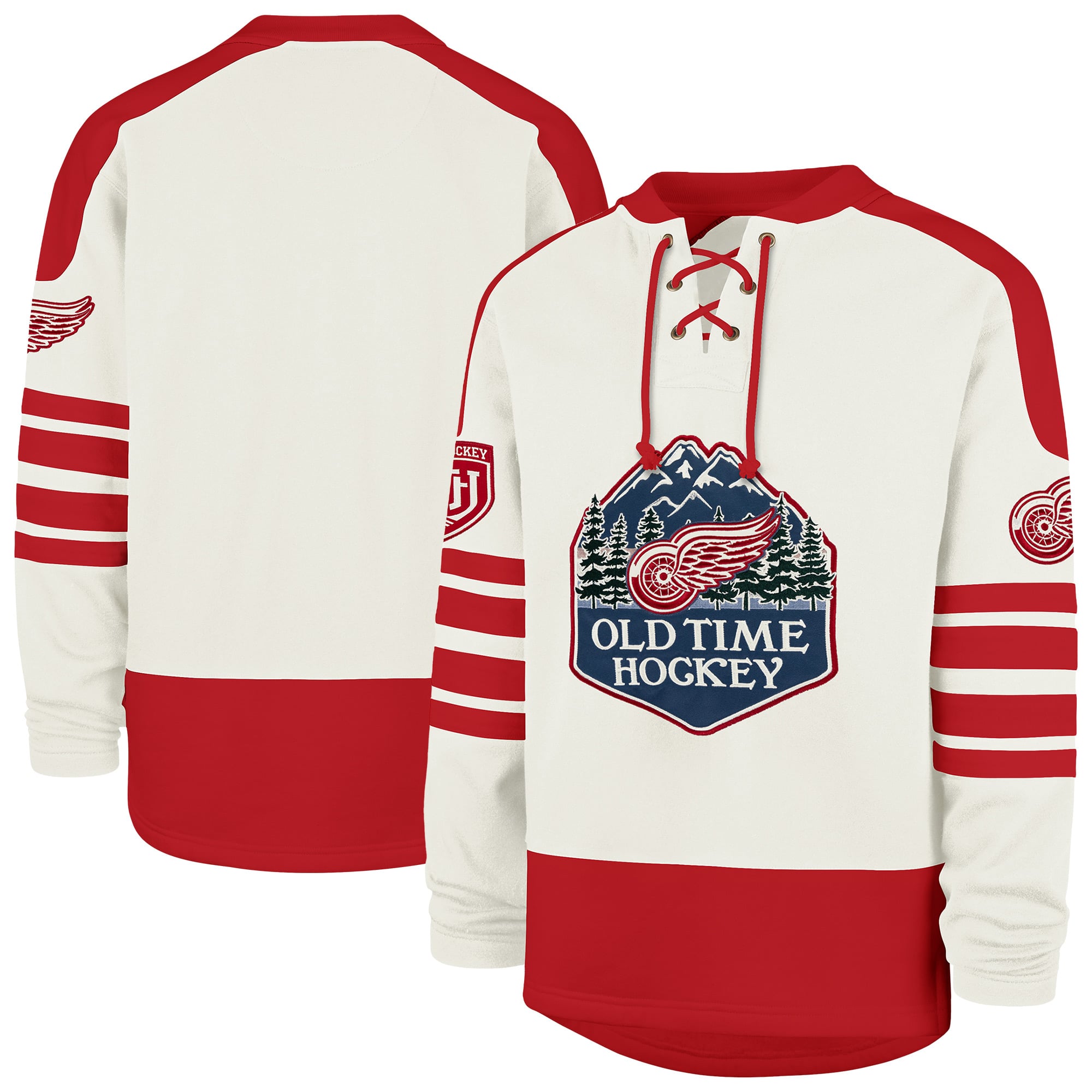 Men's Detroit Red Wings '47 Cream Pond Hockey Trio Eternal Lacer Sweatshirt