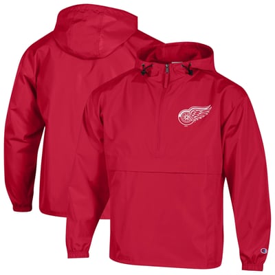  Detroit Red Wings Champion Packable Windbreaker Half-Zip Jacket - Red