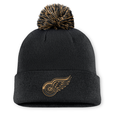 Detroit Red Wings Fanatics Military Appreciation Authentic Pro Cuffed Knit Hat with Pom - Black
