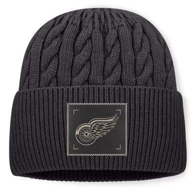 Detroit Red Wings Fanatics Authentic Pro Road Phantom Oversized Cuffed Knit Hat - Charcoal