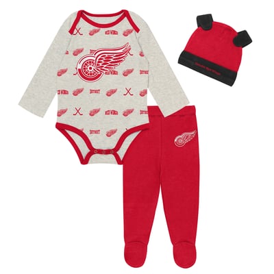  Detroit Red Wings Outerstuff Newborn Huddles and Giggles Three-Piece Set - Heathered Bone