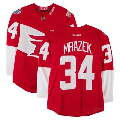 Petr Mrazek Detroit Red Wings Fanatics Authentic Practice-Used #34 Red Jersey vs. Colorado Avalanche on February 27, 2016 