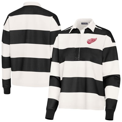 Detroit Red Wings Antigua Women's Banner Rugby Long Sleeve Polo - Black/Cream