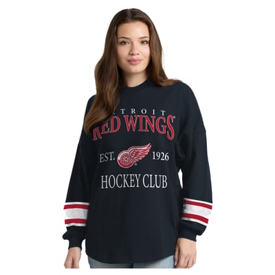  Detroit Red Wings Fanatics Women's Hockey Club Spirit Jersey Heavyweight Long Sleeve T-Shirt - Black