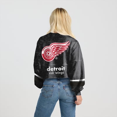  Detroit Red Wings Fanatics Women's Mineral Wash Oversized Long Sleeve Jersey T-Shirt - Black