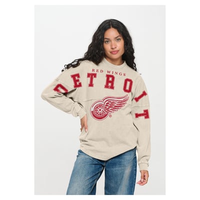  Detroit Red Wings Fanatics Women's Oversized Front Print Spirit Jersey Long Sleeve T-Shirt - Cream