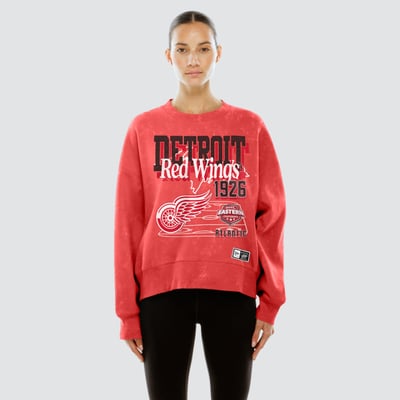  Detroit Red Wings New Era Women's Throwback Mineral Wash French Terry Crew Sweatshirt - Red