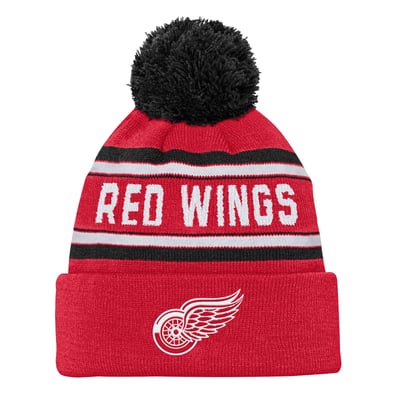 Detroit Red Wings Youth Jacquard Cuffed Knit Hat with Pom - Red